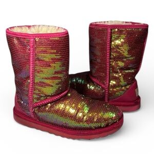 UGG Sparkles Classic Short Boots in Roseclay Pink Shearling Sequins 1003154